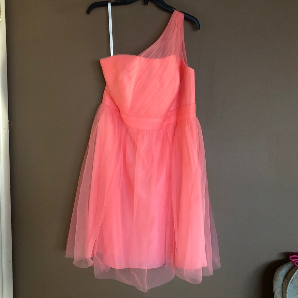 David's Bridal Coral Reef Pink One Shoulder Dress